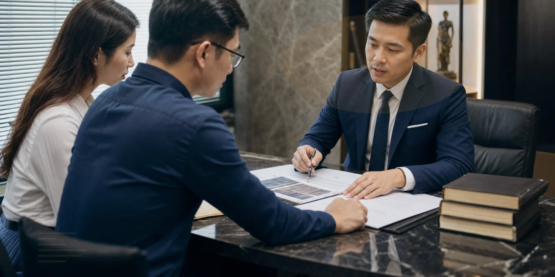Counsel explain legal exposure and practical choices during a client meeting for compensation claim lawyer Vietnam