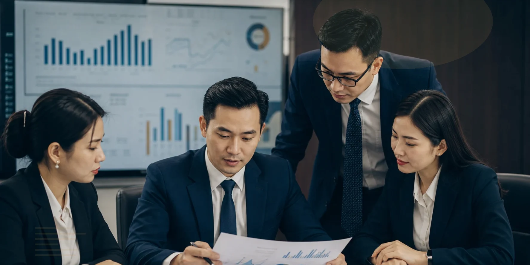 The legal team compare source records and annotate the first risk findings for corporate turnaround legal counsel