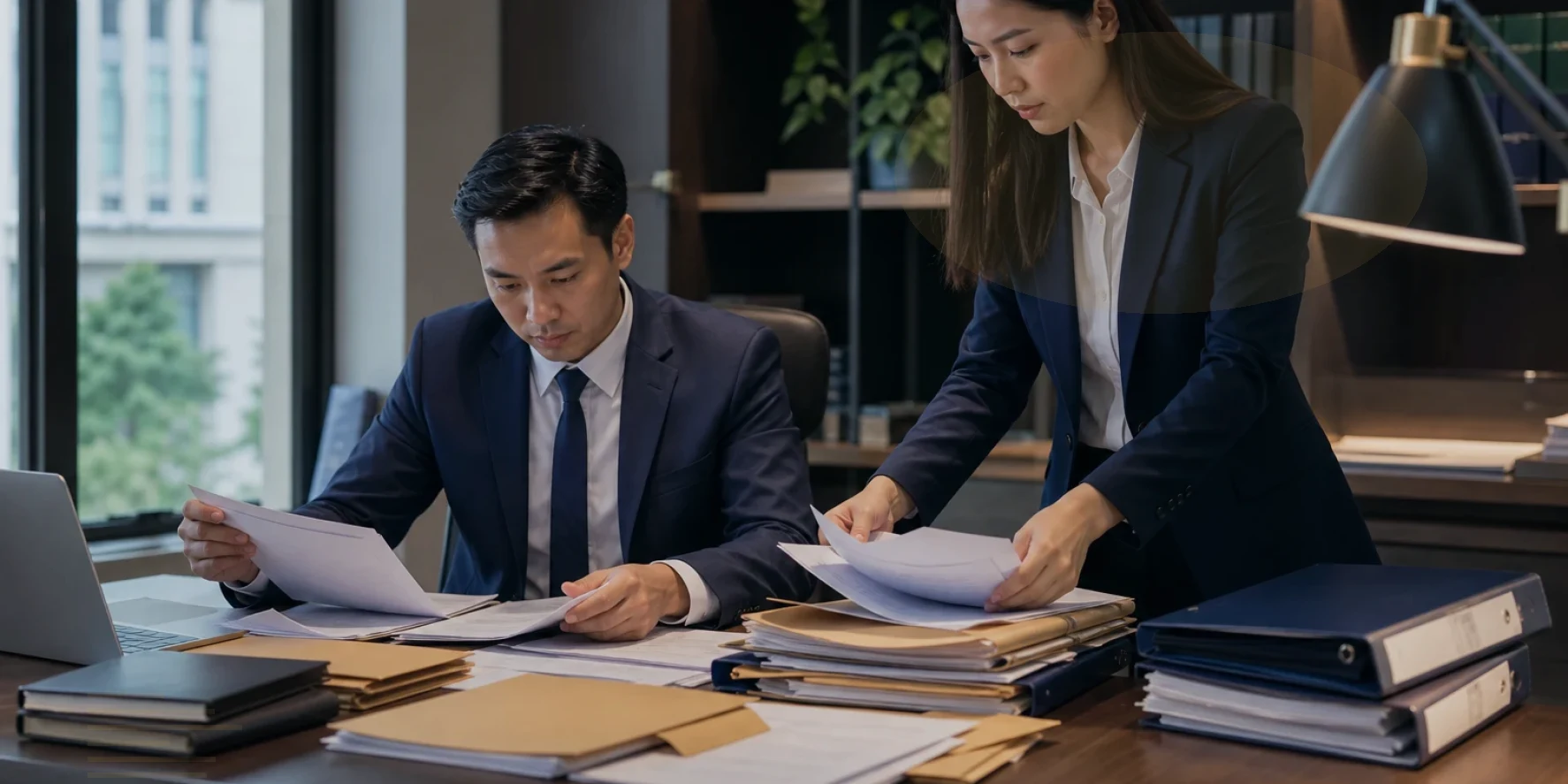 The legal team compare source records and annotate the first risk findings for legal representation civil court Vietnam