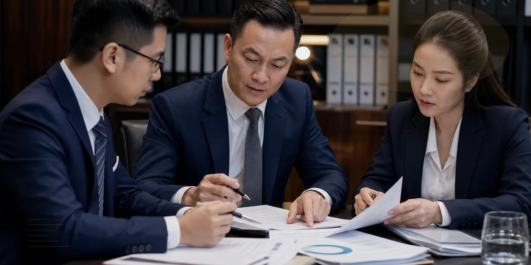 Counsel explain legal exposure and practical choices during a client meeting for M&A lawyer Vietnam