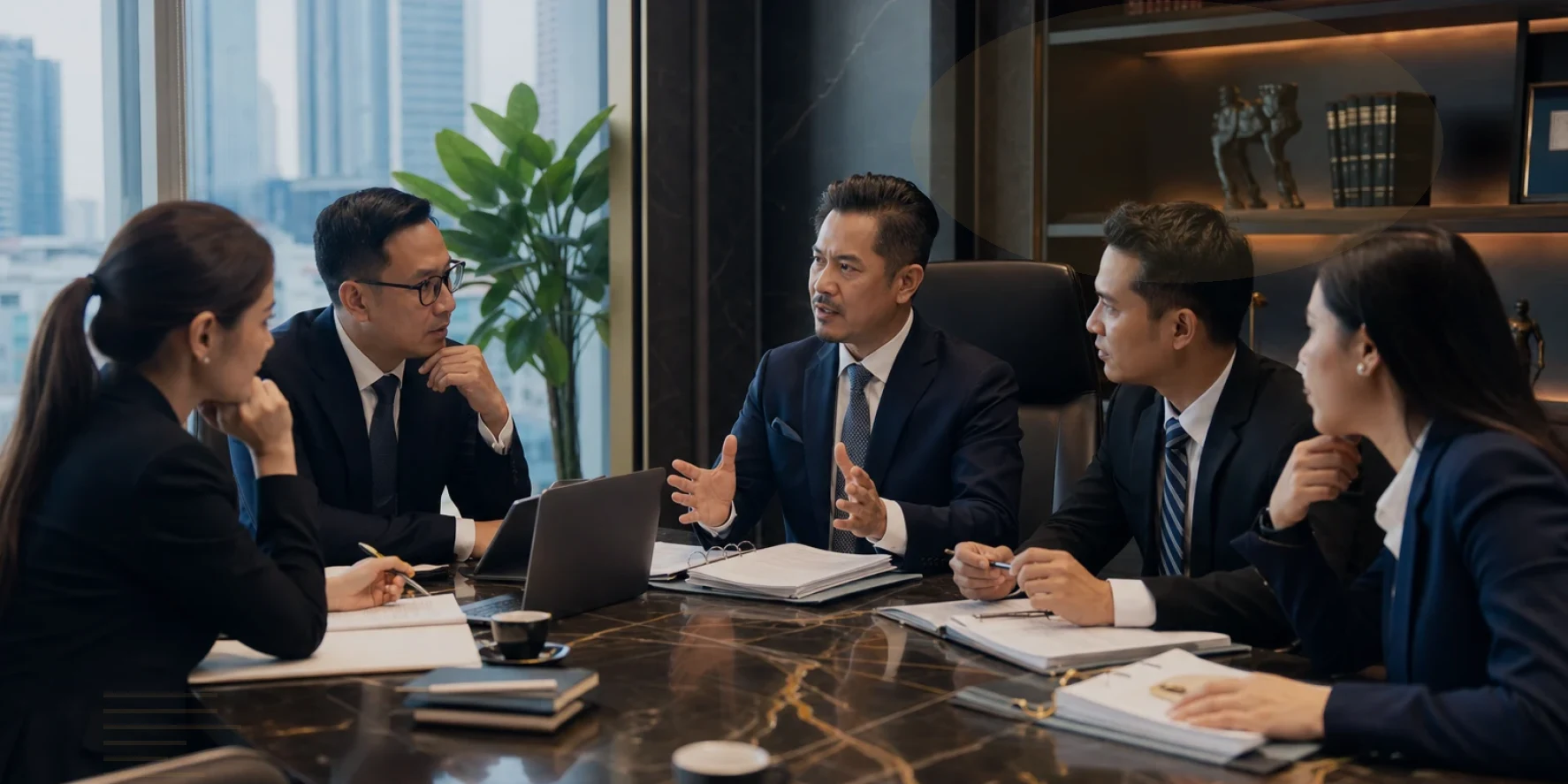 Lawyers and management review the risk matrix before approving action for business permit services Ho Chi Minh City