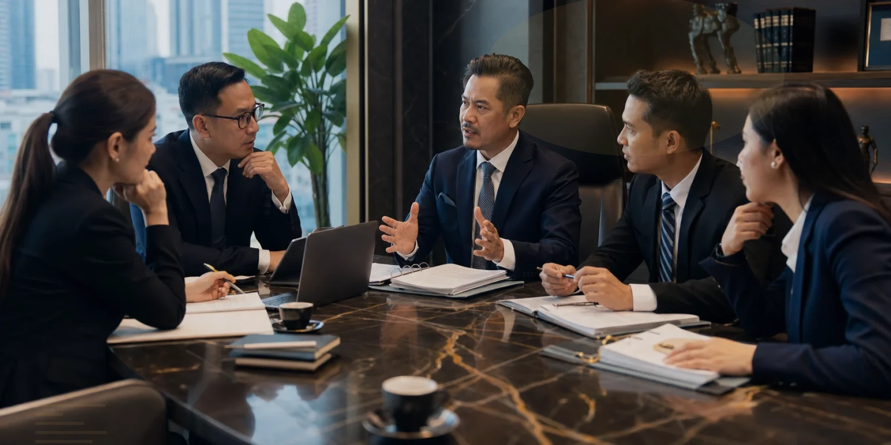 Lawyers and management review the risk matrix before approving action for commercial dispute lawyer Ho Chi Minh City
