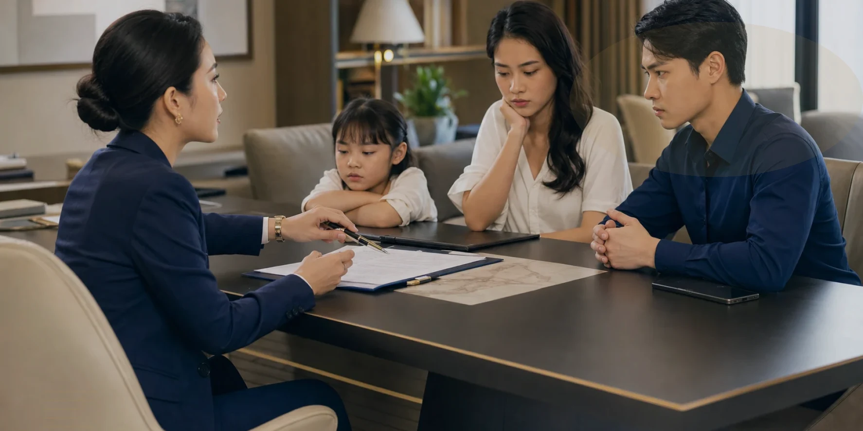 Lawyers and management review the risk matrix before approving action for family lawyer Vietnam
