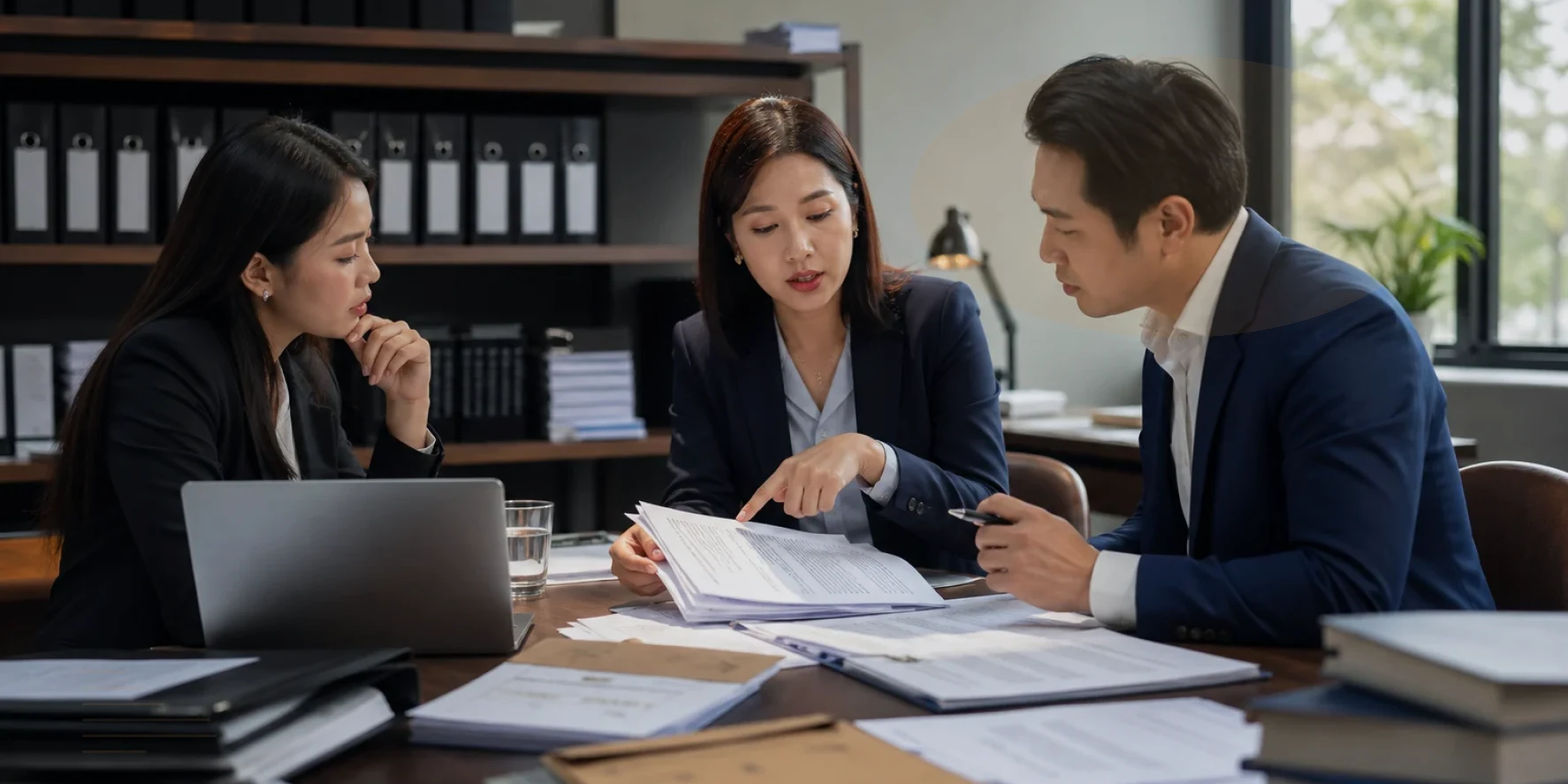 Lawyers and management review the risk matrix before approving action for industry license legal support Vietnam